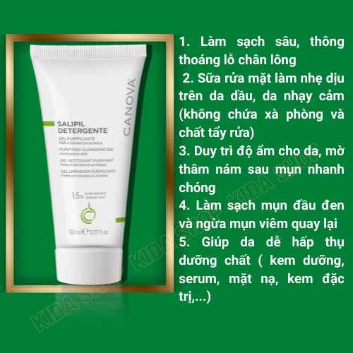 Sữa rửa mặt kiềm dầu, giảm mụn, chăm sóc da sạch mát, sảng khoái cho da dầu mụn ngứa CANOVA 150ml dạng gel  - Nhập Ý | BigBuy360 - bigbuy360.vn