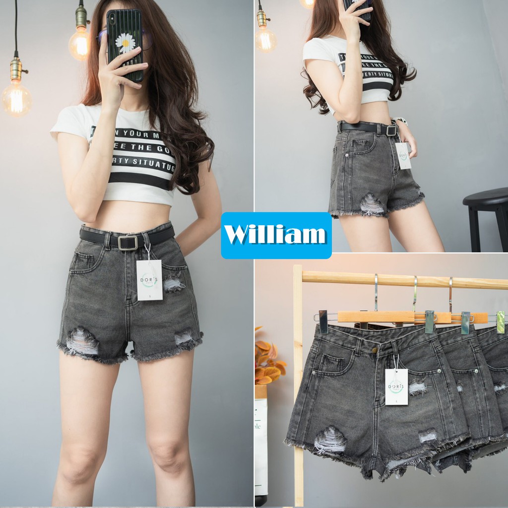 [FREESHIP_50K] Quần short jean nữ lưng cao phối rách denim cotton, rin ngắn phối rách William - AT73