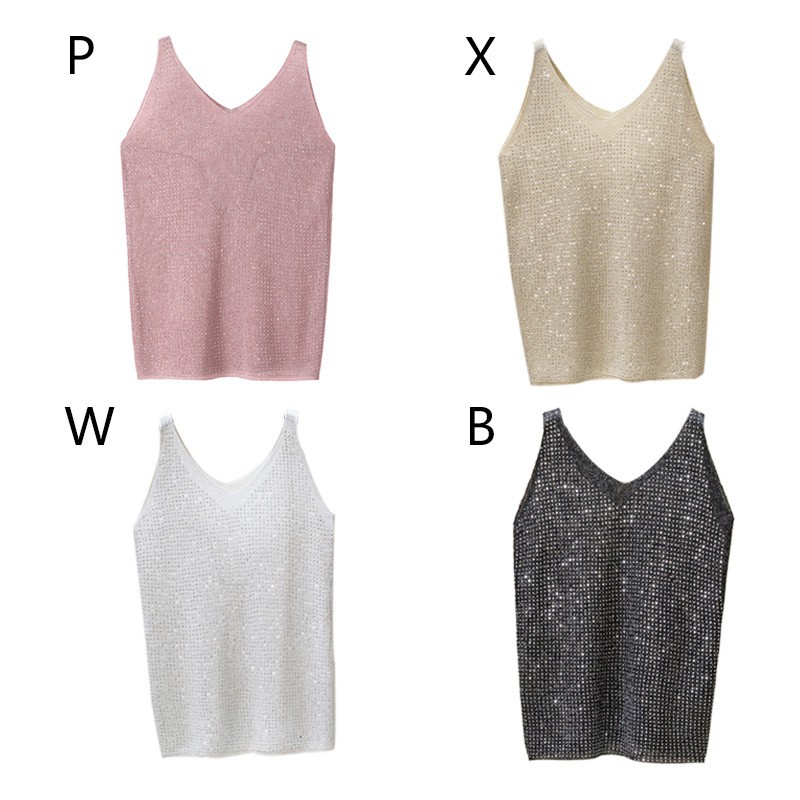 Áo không tay đính kim tuyến màu trơn | BigBuy360 - bigbuy360.vn