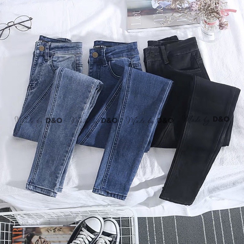 [Size 32-36] Quần Bò Cạp Cao / Quần Jeans Lưng Cao Trên Rốn Co Giãn Mạnh - Tôn Dáng Gọn Eo Bụng 6 Màu Trơn/Rách