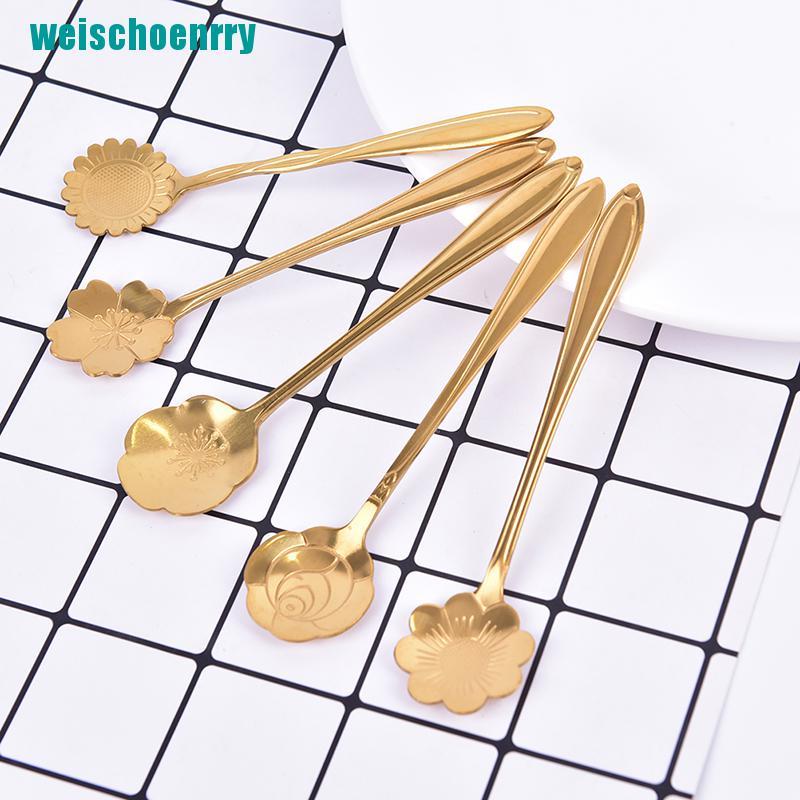 Rér●1 Muỗng Cà Phê Được Làm Từ Thép Không Gỉ Với Họa Tiết Hình Bông Hoa