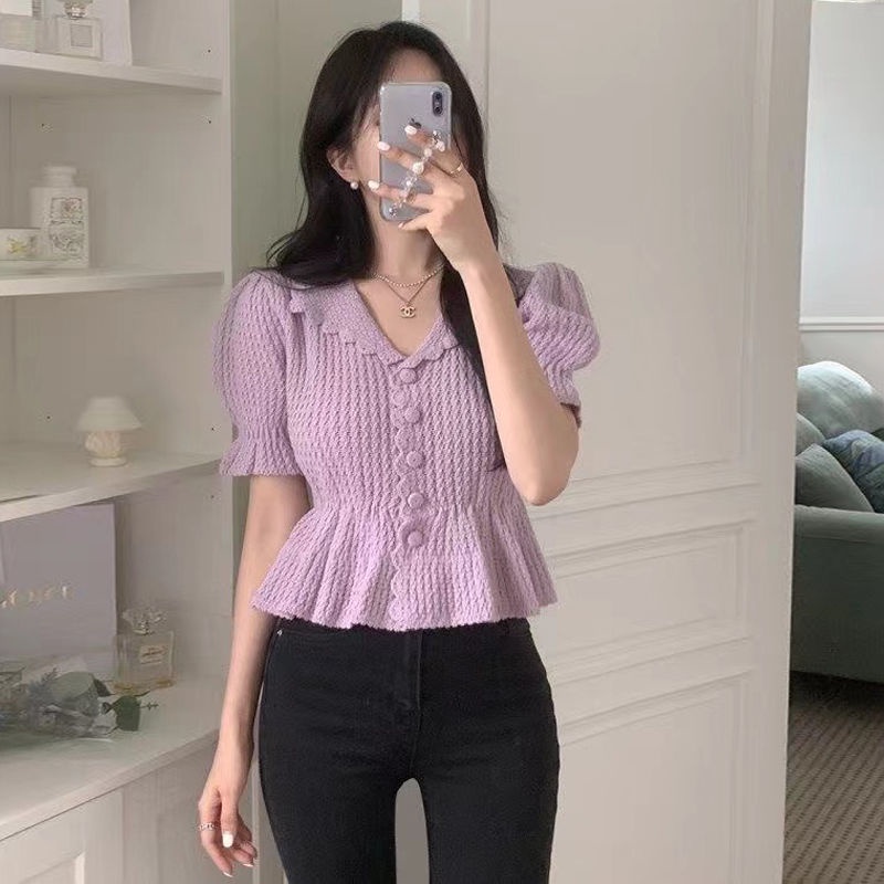 Áo Cardigan Dệt Kim Tay Ngắn Cổ Chữ V Dễ Phối Đồ Thời Trang Cho Nữ  tao bao