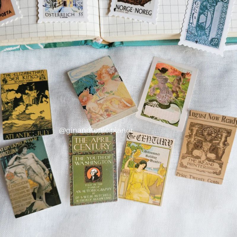 Thẻ trang trí giấy cứng cán bóng chủ đề vintage dùng trang trí bullet journal - ginandtonic