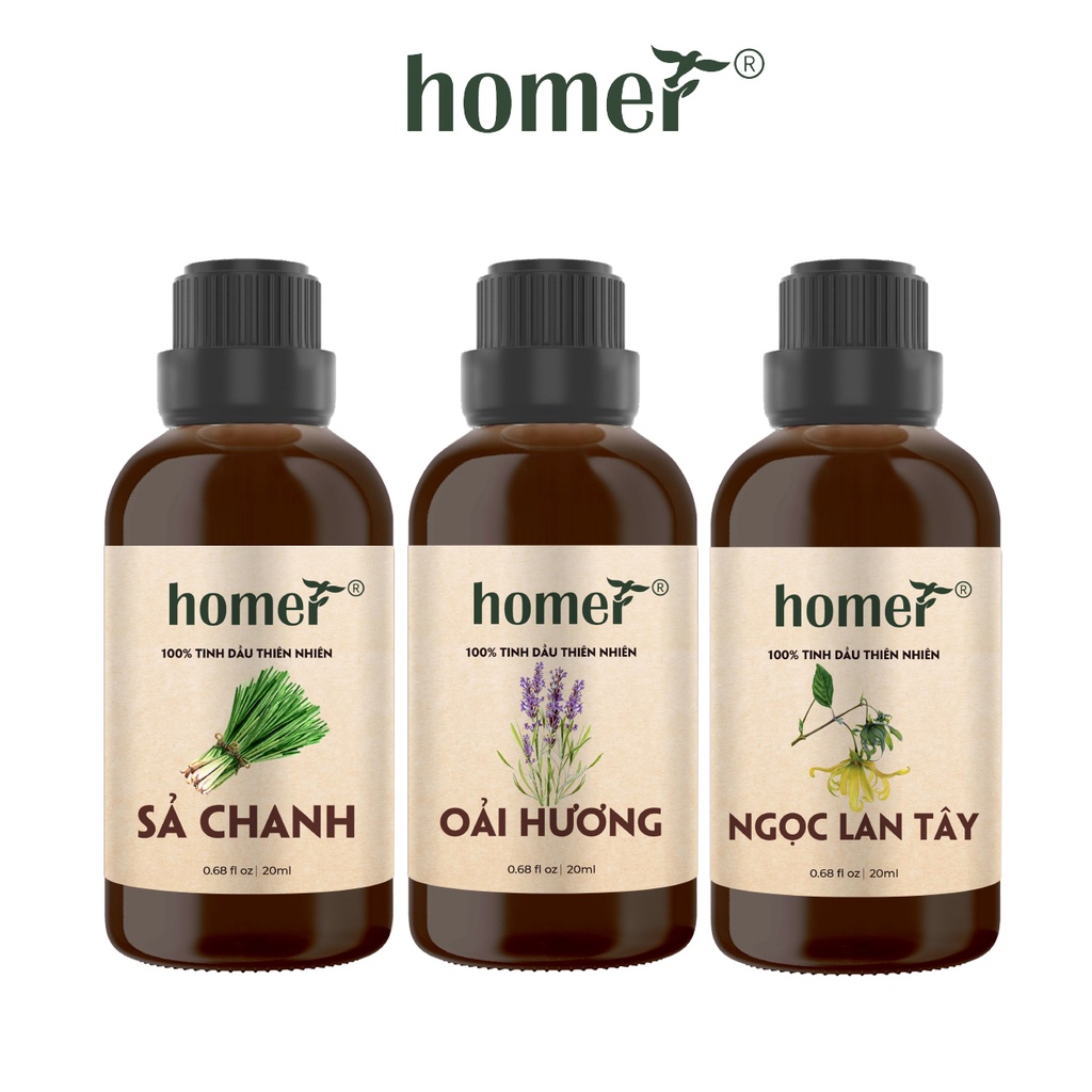 Combo 3 tinh dầu Sả Chanh + Oải Hương + Ngọc Lan Tây Homer 20ml/chai