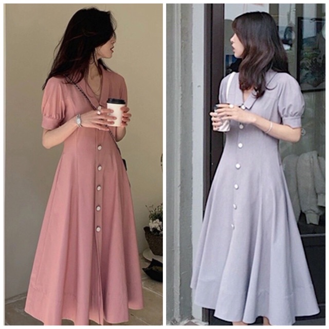 Đầm váy sơ mi nút trắng 2 màu (kèm hình thật)
