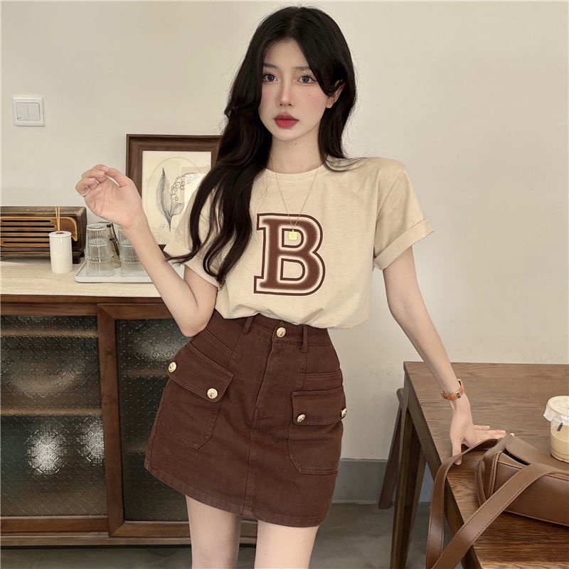Áo thun T-shirt cổ tròn tay ngắn in hình chữ cái thời trang mùa hè mới 2022 phong cách