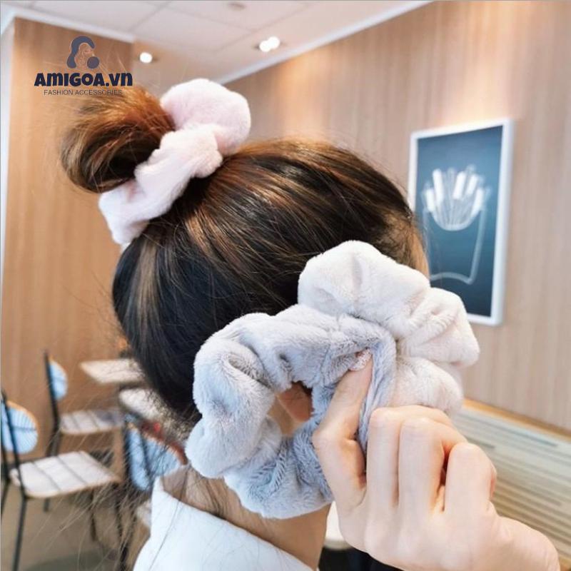 Dây Cột Tóc Lông Thỏ Mềm Mại Giữ Ấm Dễ Thương