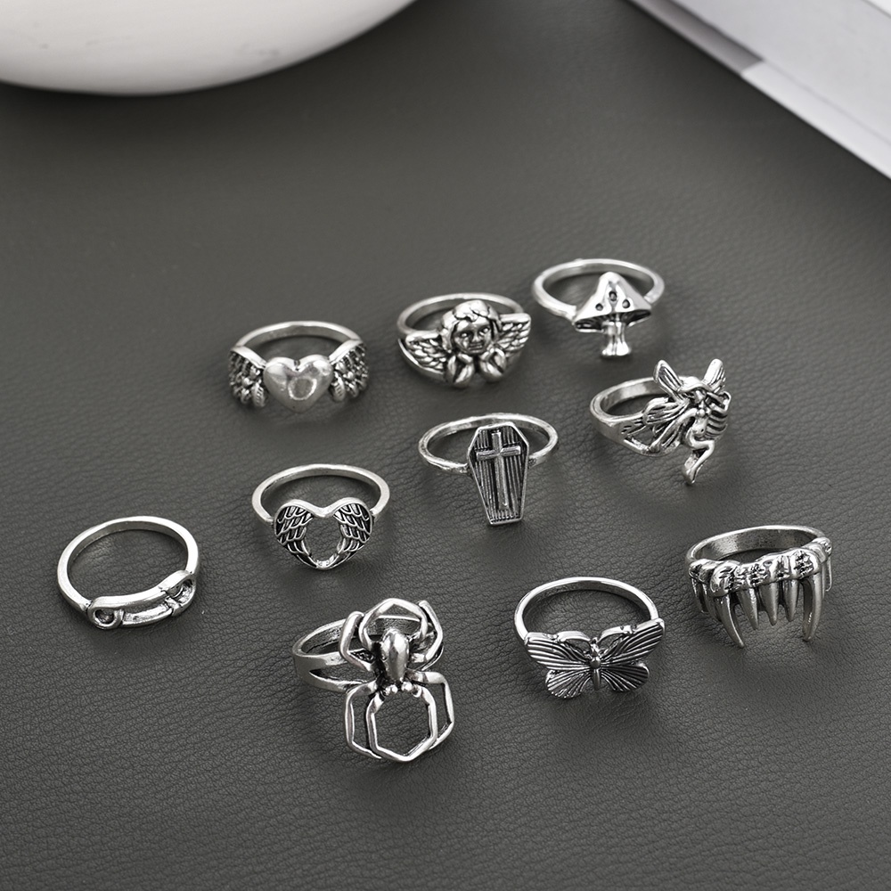 Nhẫn Hợp Kim Hình Đầu Lâu / Bướm / Mặt Nạ Nhện Màu Sắc Retro Gothic Punk Cổ Điển Cho Nam Và Nữ