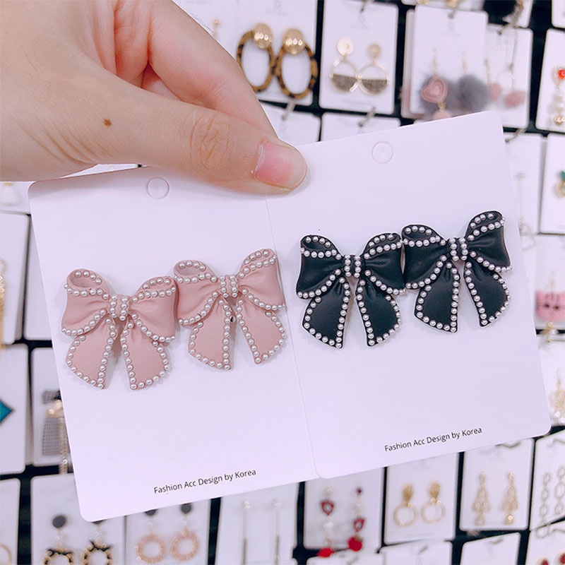 Đôi khuyên tai hình nơ đính ngọc trai giả thời trang cho nữ