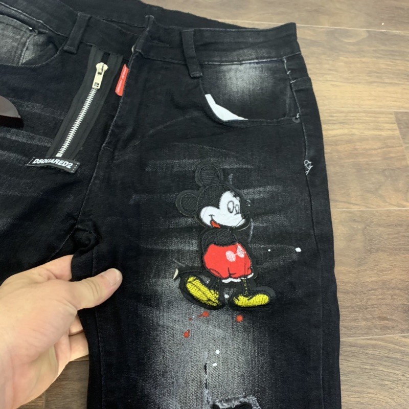 [Video+ Ảnh Thật] Quần jean bò ống bó thêu chuột mickey | BigBuy360 - bigbuy360.vn