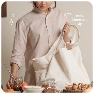 [100% LINEN CAO CẤP] Áo Sơ Mi Linen NAM/NỮ Màu Xám Trắng/Be UNISEX