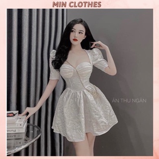 Đầm gấm cúp ngực tay phồng xoè 🎀