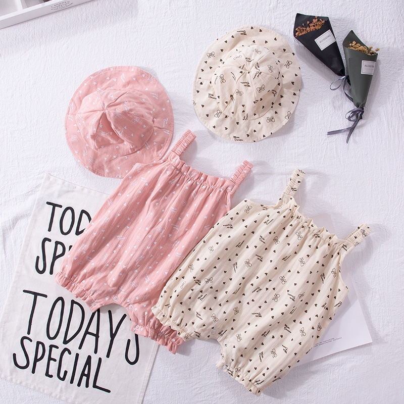 Bộ Áo Liền Quần Không Tay Kèm Mũ In Hoa Thời Trang Mùa Hè Cho Bé