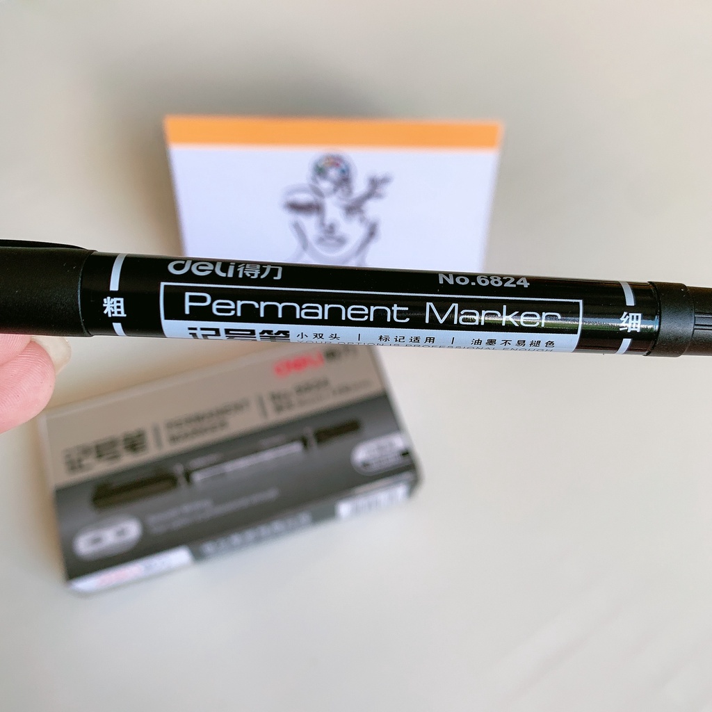 ✨ BÚT LÔNG DẦU ĐI NÉT ĐEN TRANH VẼ, 2 ĐẦU ✨ Ngòi Nhỏ - Bút Đánh Dấu Deli 6824