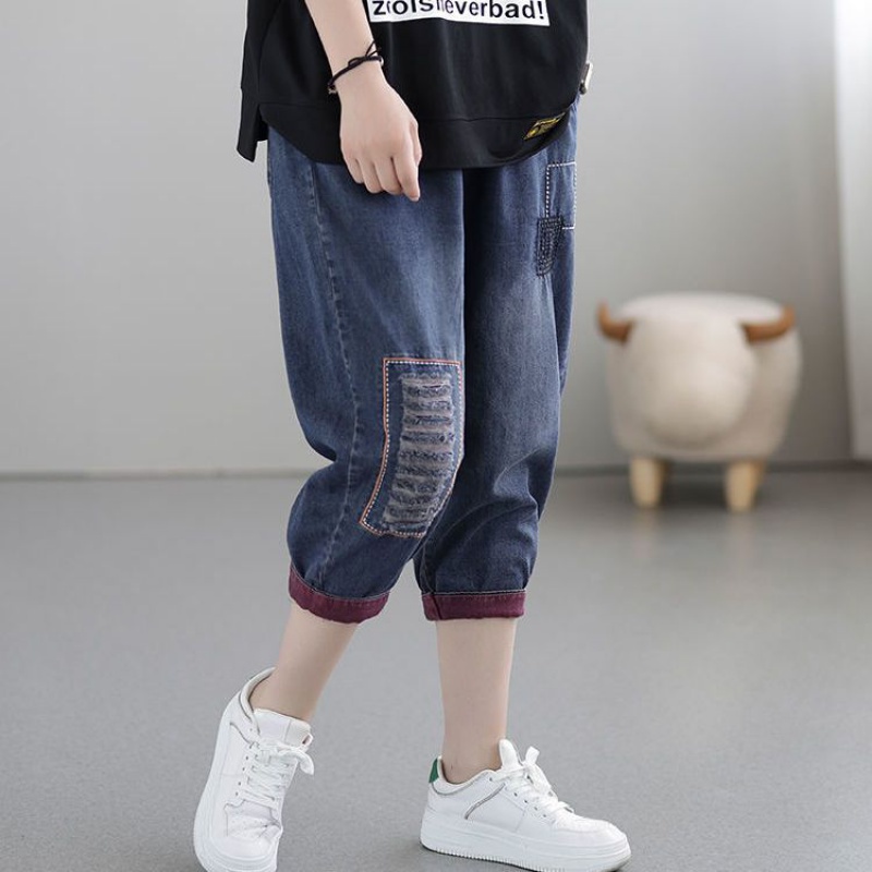 Quần Jeans Lửng Thêu Hoa Thời Trang Dành Cho Nữ