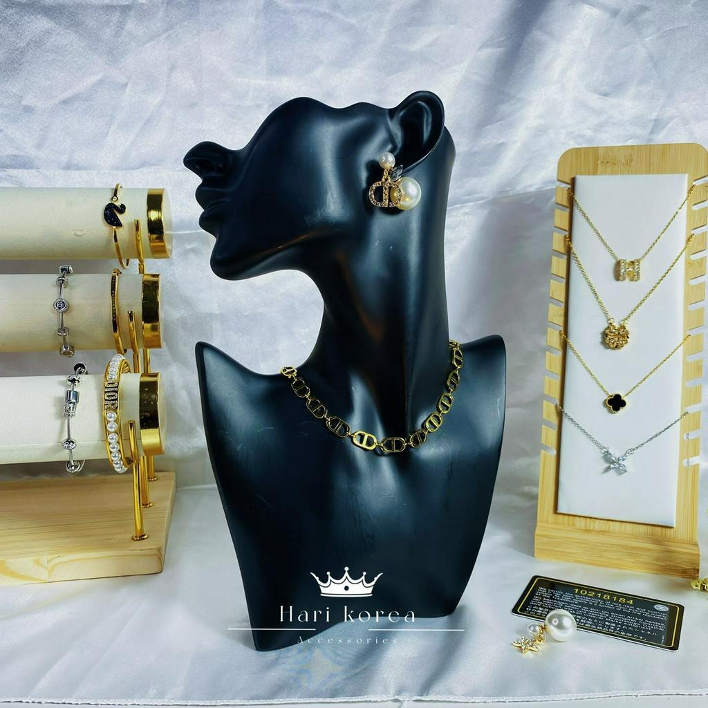 Sét vòng cổ &amp; bông tai hãng CD, dây chuyền cd thời trang cao cấp, phụ kiện trang sức Hari korea accessories