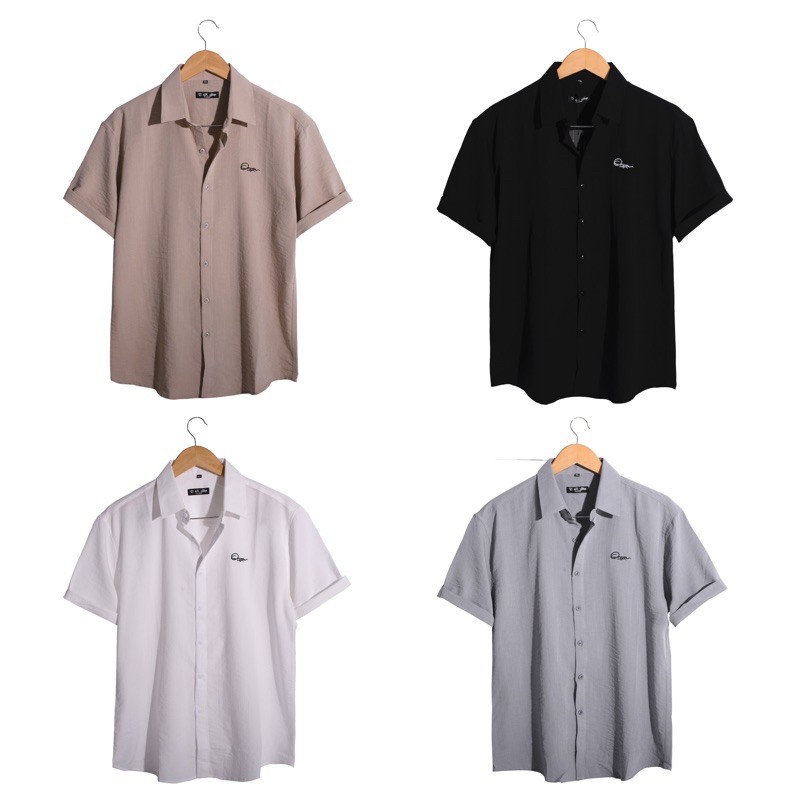 (Bigsize < 120kg) Áo sơ mi nam tay ngắn vải bố đũi thêu chữ Origin