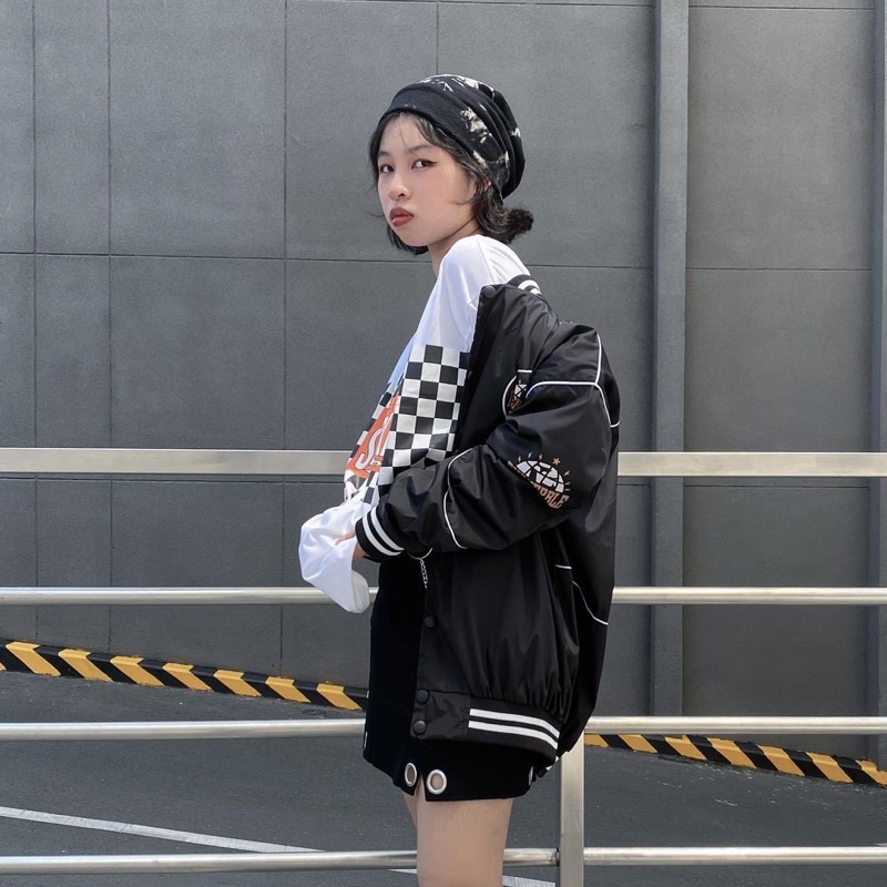Áo khoác dù BOMBER DVEN form rộng Ulzang màu ĐEN/BE /Nam nữ unisex ❤️ Áo Jacket form rộng