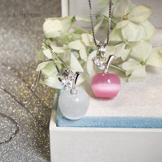 Xinghena Baby, Vòng cổ Bạc 925 Mặt Đá Opal Pha Lê Hình Trái Táo Ngắn