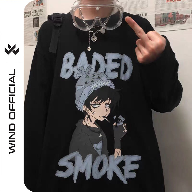 Áo thun tay dài WIND phông unisex form rộng SMOKE nam nữ sweater oversize ulzzang | BigBuy360 - bigbuy360.vn