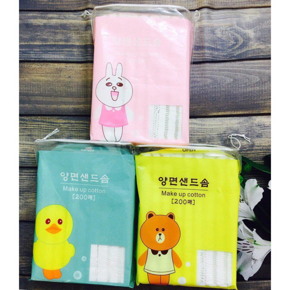 Bông tẩy trang Yilingmeng Line Friends 100% cotton 200 miếng