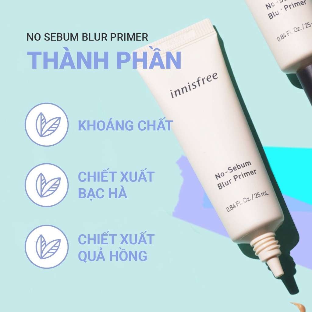 [Mã COSIFSBD giảm 10% đơn 400K] Kem lót kiềm dầu làm mịn lỗ chân lông innisfree No Sebum Blur Primer 25ml