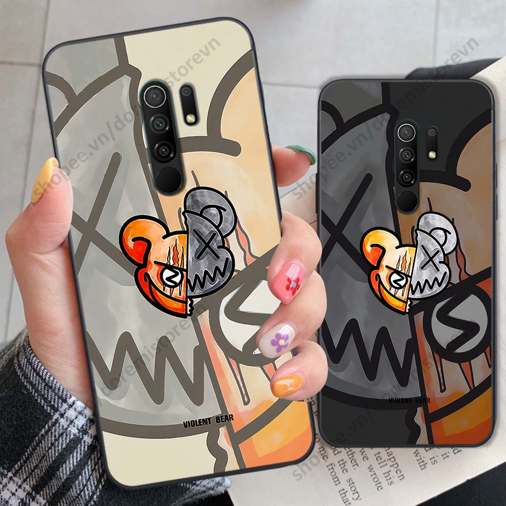 Ốp lưng Xiaomi Redmi 9 hình kaws, kith, bear brick nổi 3D phong cách độc đáo