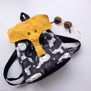 Balo canvas đi học hình Voi cho bé, chưa bao gồm thêu tên theo yêu cầu