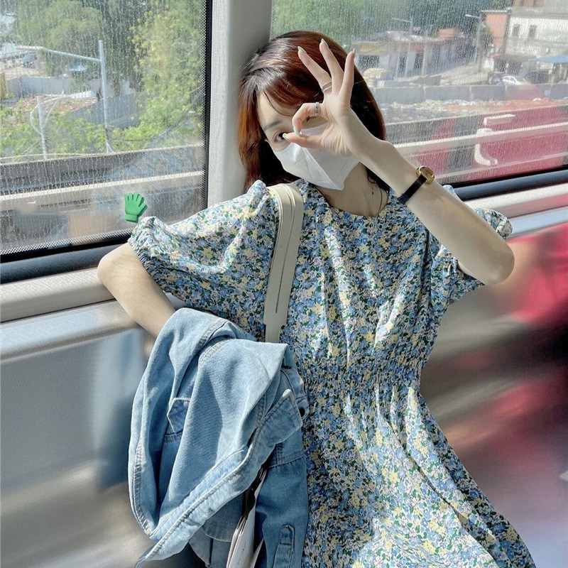 Váy Đầm Voan Xanh Hoa Vàng Dáng Dài Cực Xinh