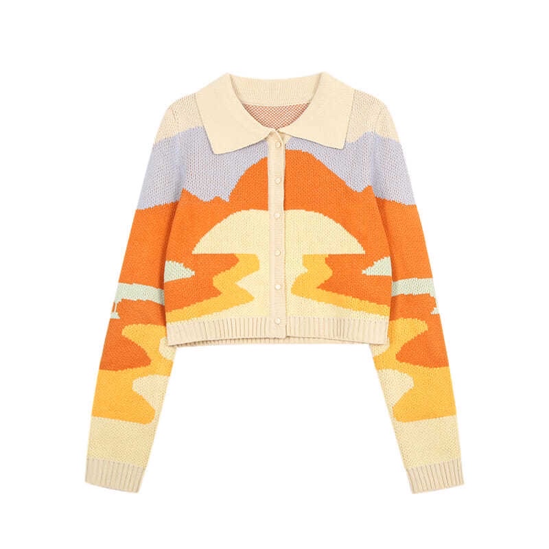 Áo len - cardigan polo croptop loang màu tay dài | BigBuy360 - bigbuy360.vn