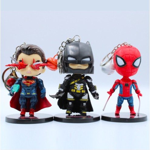 Móc khóa móc túi mô hình Avenger Marvel cao 8cm Captain Thor Ironman Spiderman DC Batman Superman dùng làm quà tặng