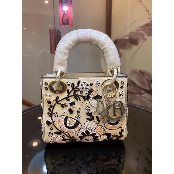 Túi xách nữ Dior Lady CD mini da thật cao cấp hoạ tiết hoa kết hạt cườm hàng vip 1-1