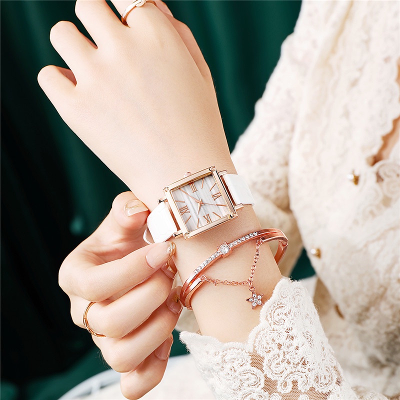 Đồng Hồ Quartz Nữ Mặt Vuông Dây Da Thời Trang