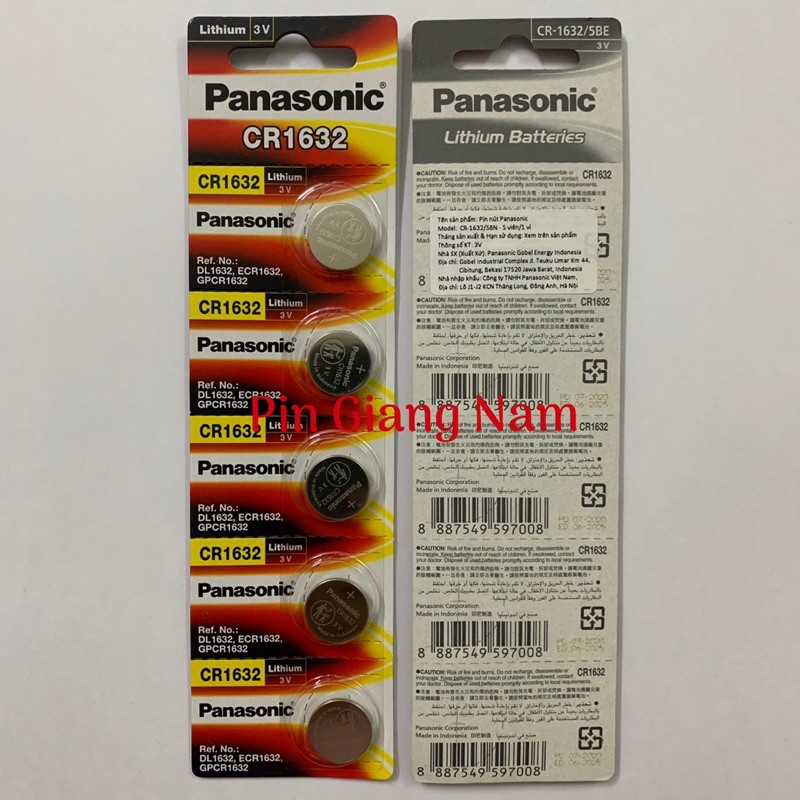 Pin CR1632 Panasonic 3V Lithium vỉ 5 viên