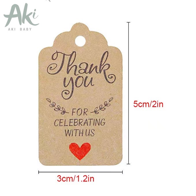 Akibaby- 100 Tag cảm ơn thank you treo hình chữ nhật giấy da bò kraft xinh xắn tặng 20m dây đay dây gai handmade