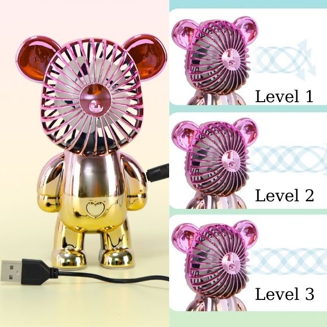 Quạt mini cầm tay hình gấu đáng yêu sạc Usb để bàn, làm quà tặng trang trí dễ thương - Alice store