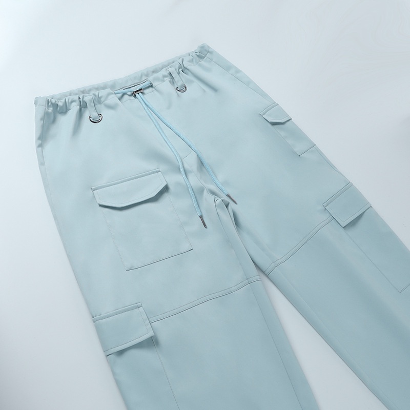 Quần Dài Lưng Cao Phối Túi Thiết Kế Dây Rút Thời Trang Đường Phố Cá Tính Cho Nữ