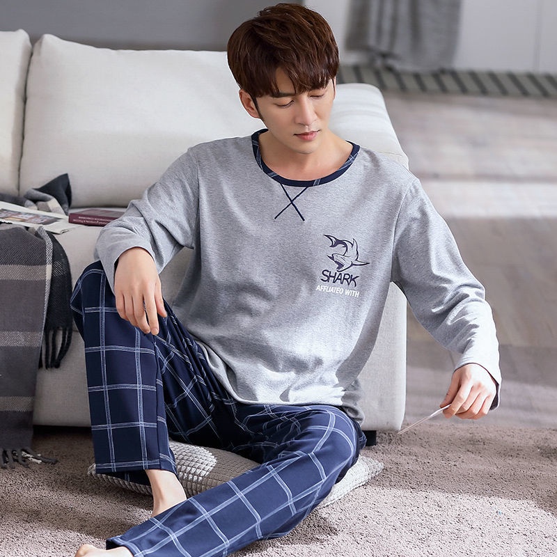 Bộ đồ ngủ tay dài chất liệu 100% cotton thời trang thu đông dành cho nam