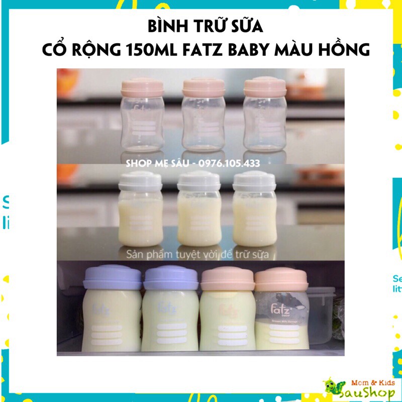 Bình trữ sữa, bình đựng sữa cổ rộng 150ml fatz baby Hàn quốc màu hồng (Set 3 bình)