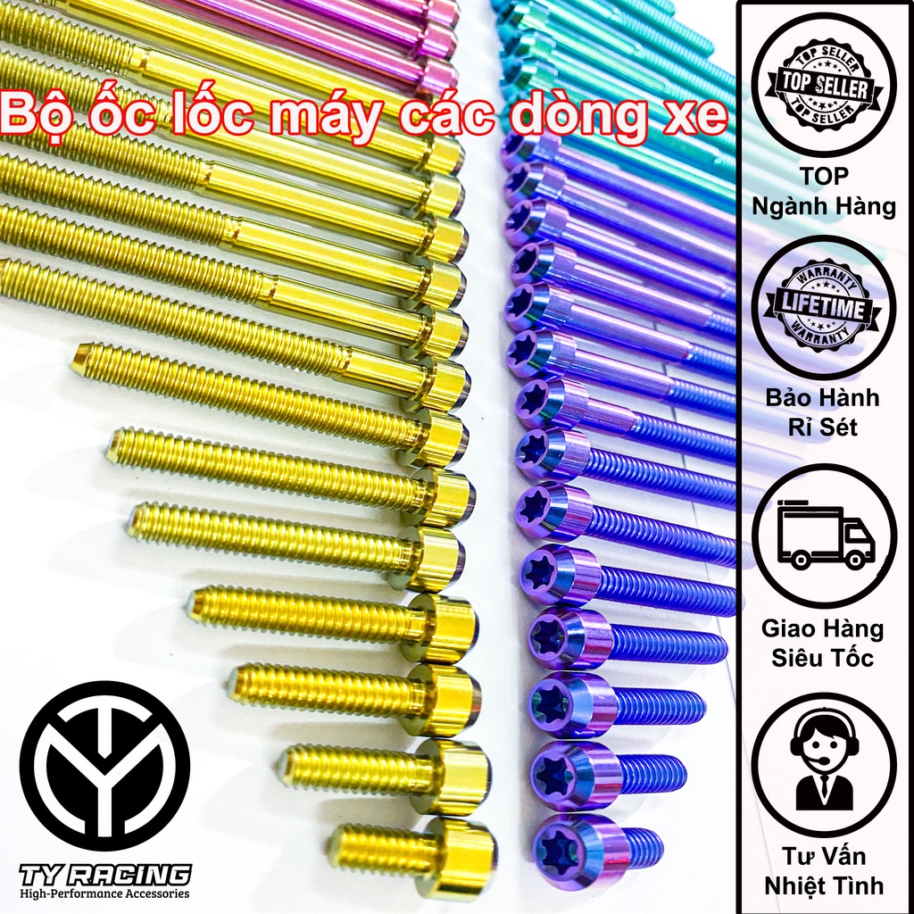 BỘ Ốc Titan lốc máy đầu Trụ các dòng xe GA Chuẩn GR5 xịn - TY Racing