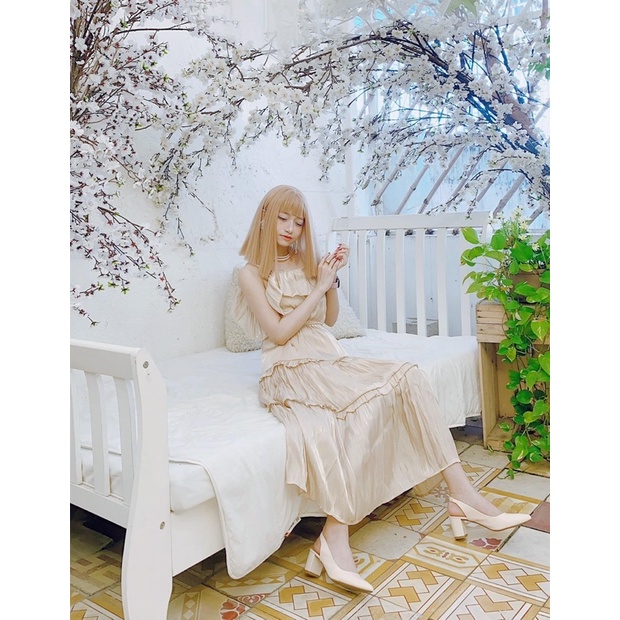 Đầm công chúa dài xoè phối bèo óng ánh ulzzang