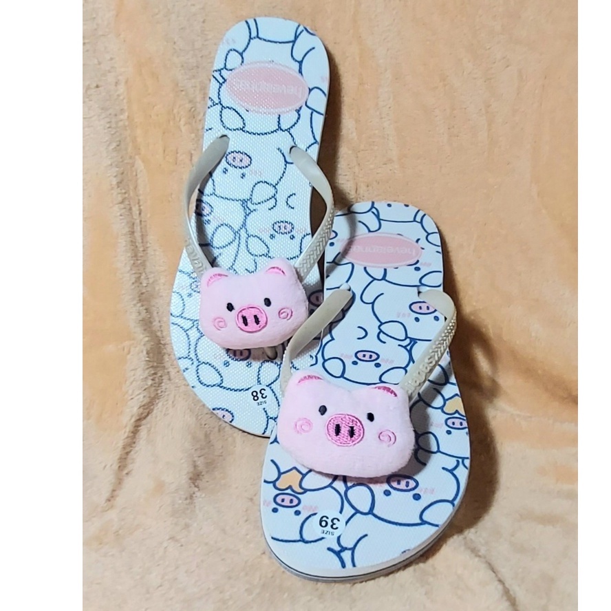 Dép tông Dép xốp thú bông siêu đáng yêu gấu mẫu mới in hình nền heo Mini đính heo bông