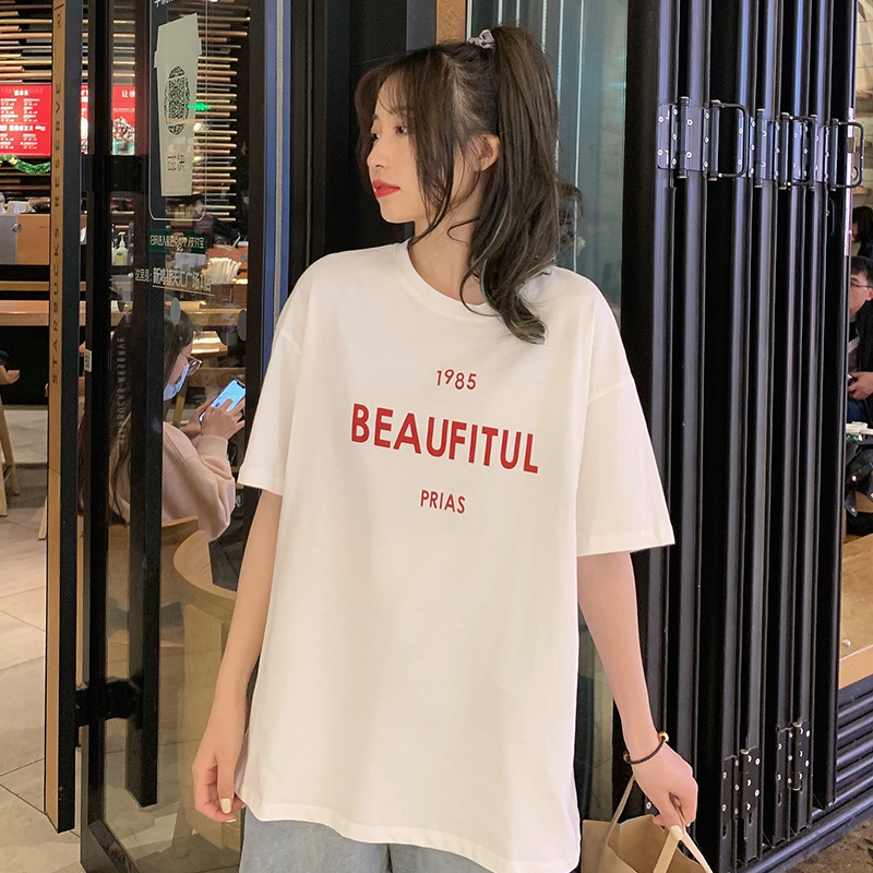 SUXI Áo Thun Nữ Tay Ngắn In Chữ Phong Cách Hàn Quốc