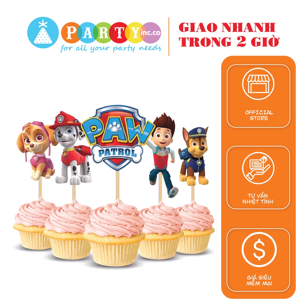 Bộ 3 tem cắm bánh Cupcake hình chó cứu hộ nhiều màu cch10