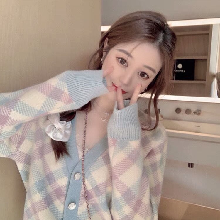 Áo len dệt kom ngắn họa tiết cầu vồng kim cương áo khoác cardigan dáng ngắn | BigBuy360 - bigbuy360.vn