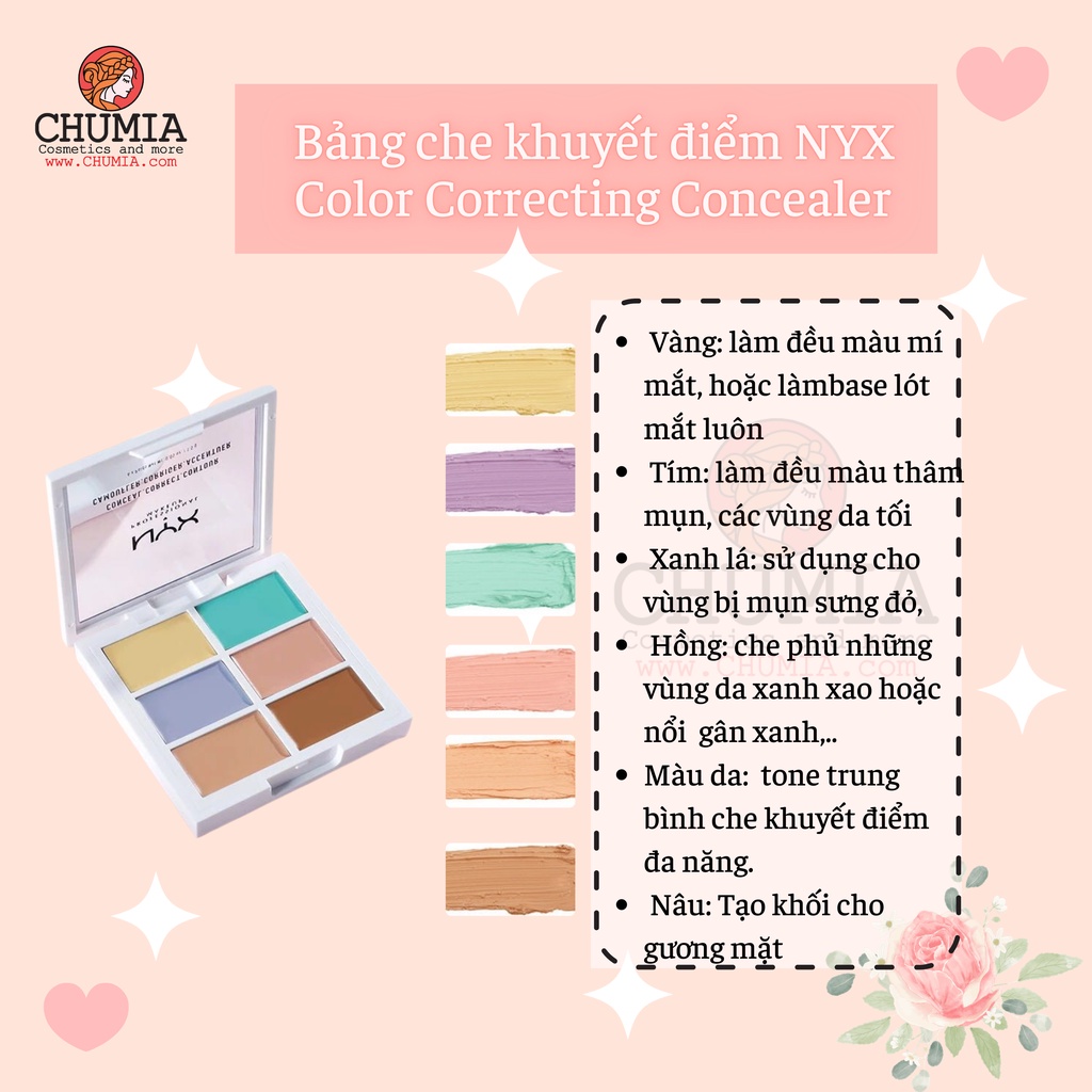 Che khuyết điểm triệt sắc 6 ô NYX Professional Makeup Color Correcting Palette - chumia