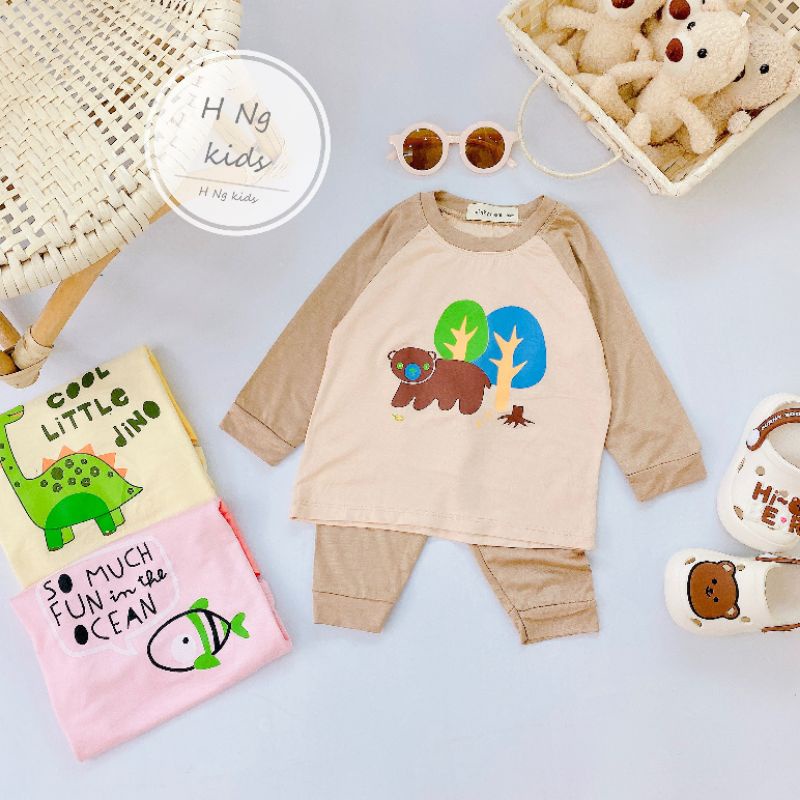 Đồ bộ bé gái, bé trai thun lạnh Quần áo dài tay thu đông cho bé 1 2 3 4 5 tuổi