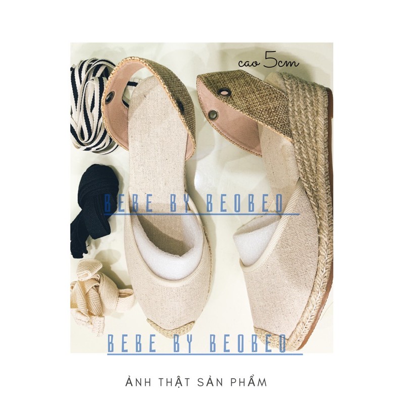 Giày đế cói đi biển cao gót buộc dây cao từ 5/8cm