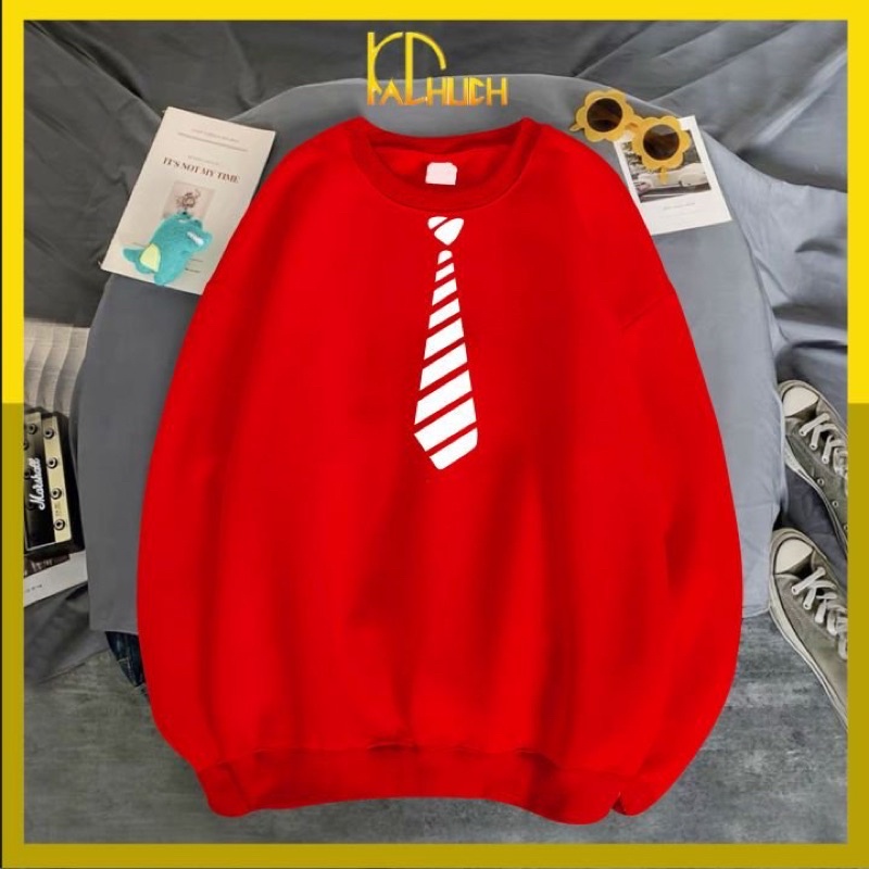 Áo sweater unisex in cà vạt ngộ nghĩnh nhiều màu,vải nỉ bông mềm mịn