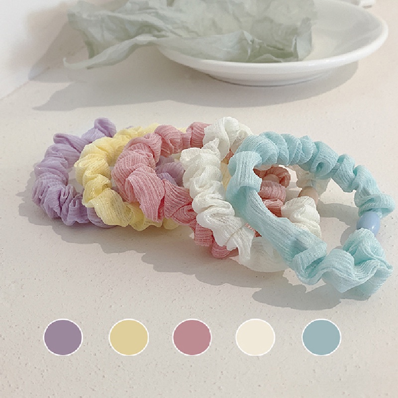 Cột tóc scrunchies nhỏ vải voan trơn đơn giản cực xinh Tiluca S53